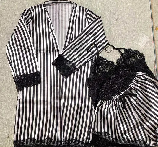 new Women's Sleep Lounge New Pajama Sets European American 4-piece set with lace satin suspender summer set for sleeping pajamas