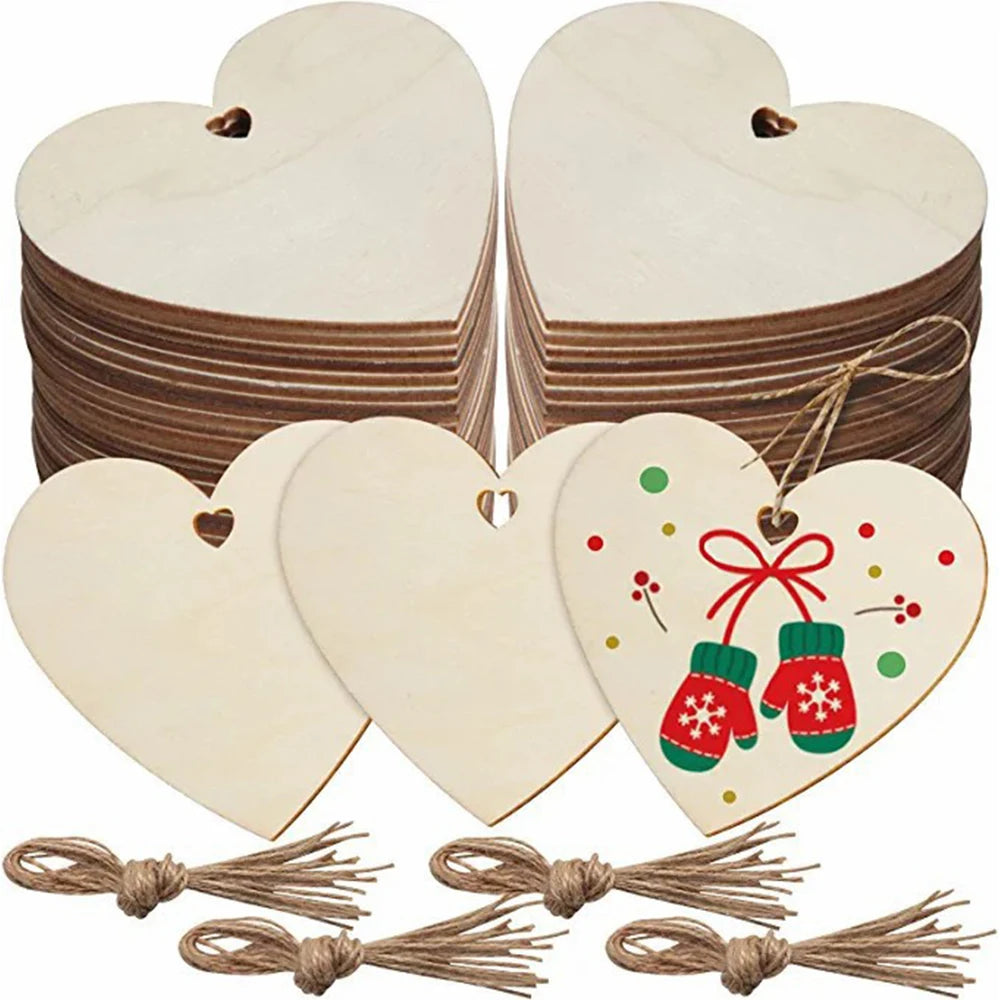 10/20/50Pcs Wooden Slices DIY Crafts Creative Decoration Christmas Wood Pieces For Happy Valentine's Day Pendant Gift Ornament