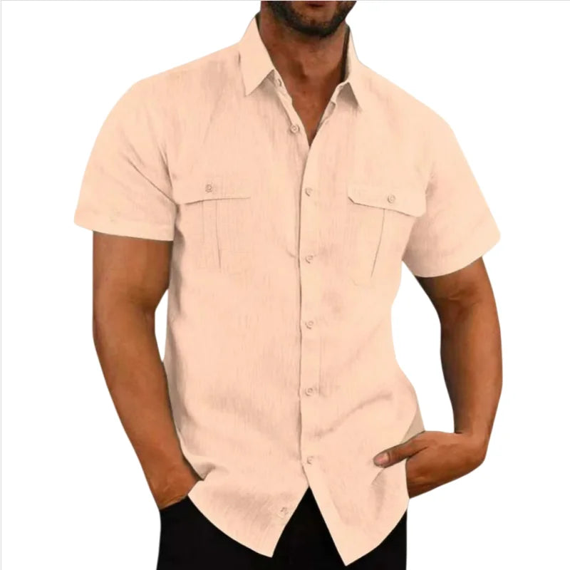 Cotton Linen Hot Sale Men Short-Sleeved Shirts Summer Solid Color Comfort Collar Casual Beach Style Plus SizeMale Shirts M-5XL