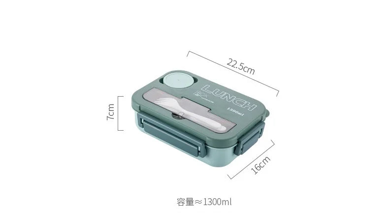 Compartment 1300ML Portable Lunch Box Kids Students Office Bento Box With Fork and Spoon Microwave Food Storage Container