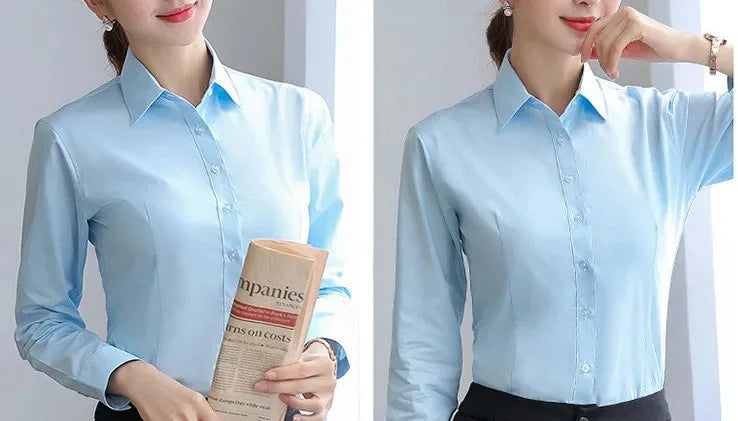 Elegant Women Shirts Woman White Shirt Long Sleeve Blouse Office Lady business Pink Shirts Button Solid Women work Blouses Tops