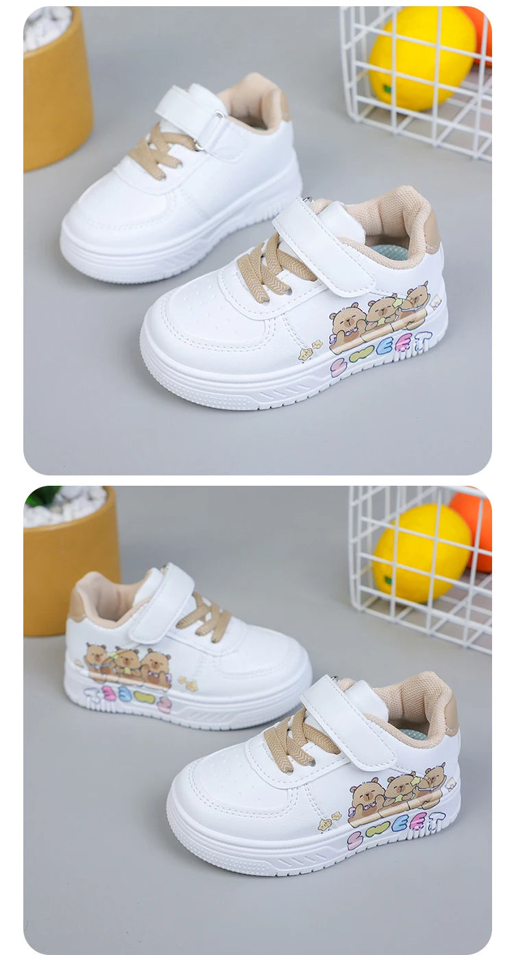 Hot Kids Girls Shoes New Children Sneakers Boys Girls Capybara Cartoon Print Casual Sport Shoe Student White Sweet Toddler Shoes