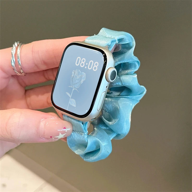 INS Chiffon Ice Silk Elastic Scrunchie Strap For Apple Watch 7 8 6 5 4 Slim Girl Band Loop Bracelet For iWatch 41mm 40 44 45 49