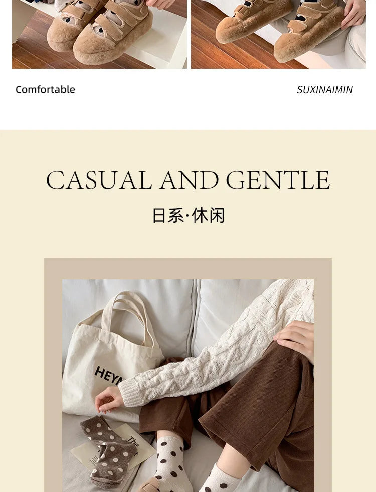 Socks for Women Autumn Winter Thick Warm with Polka Dot Black Maillard Velvet Coffee Mid-tube Socks