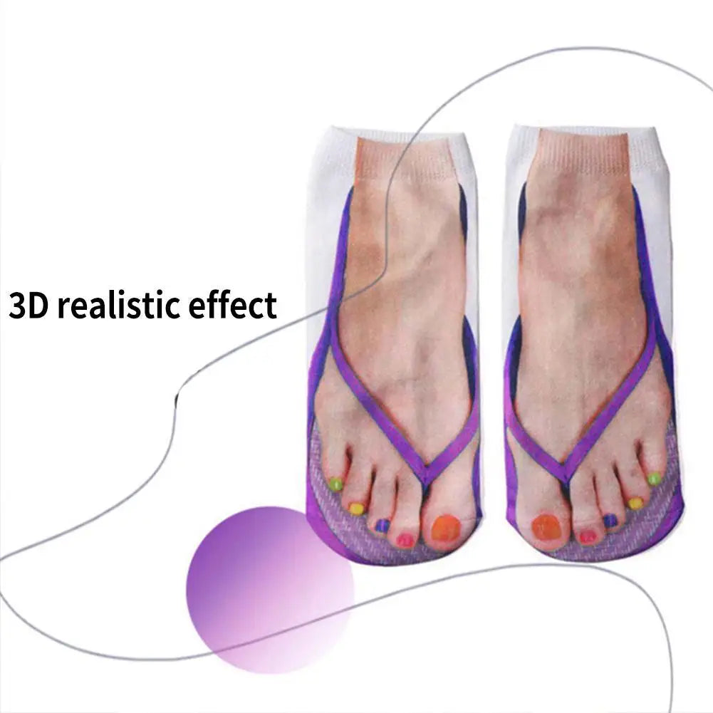 1 Pair 3D Printing Pattern Flip Flop Socks Funny Socks for Women Flip-flop Ankle Socks Low Cut Floor Socks Hosiery Novelty Gifts