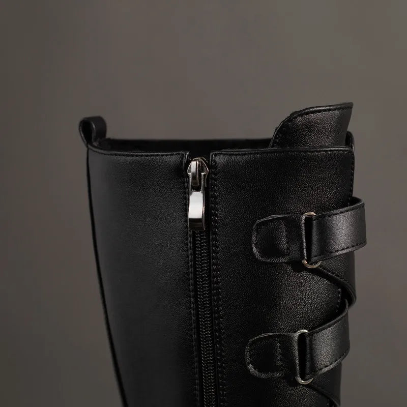 Platform Knee High Boots Women Autumn Winter Punk High Heels Zipper Black White Boot Sexy Buckle Party Goth Shoes Large Size