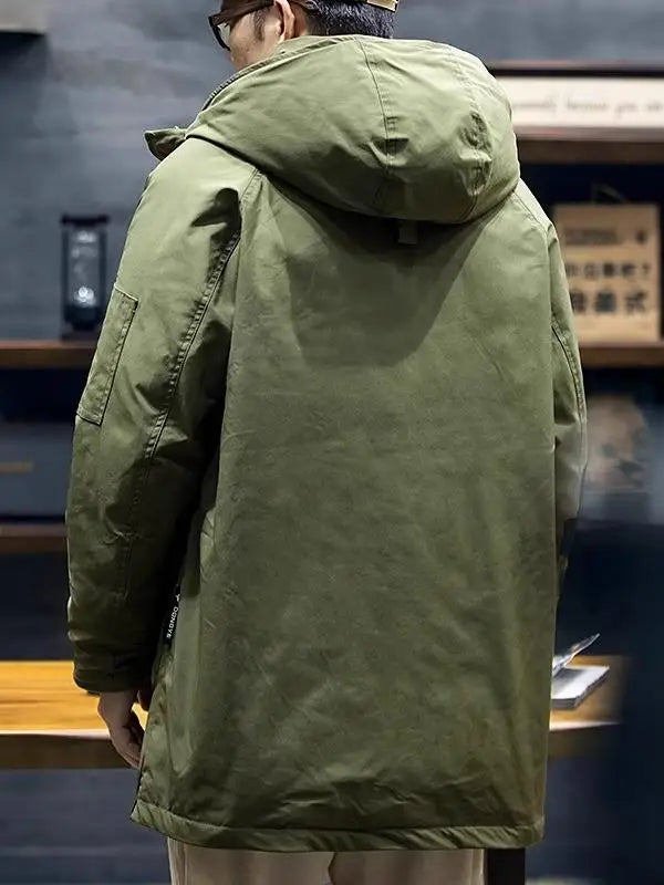 American Sle Men's Parka down Cotton Jaet Winter Workwear coat Mid-Length Hooded Military Coat Outerwear
