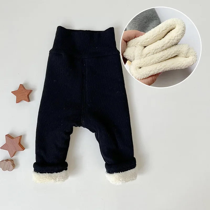 4991 Baby Pants 2024 Winter Spring Ins High Waist Belly Pants Infant Cotton Leggings Plus Velvet 2 Style Thick Pants