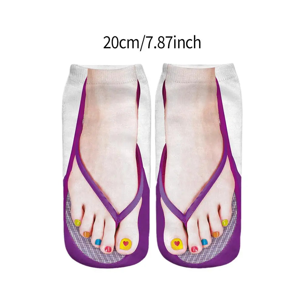 1 Pair 3D Printing Pattern Flip Flop Socks Funny Socks for Women Flip-flop Ankle Socks Low Cut Floor Socks Hosiery Novelty Gifts