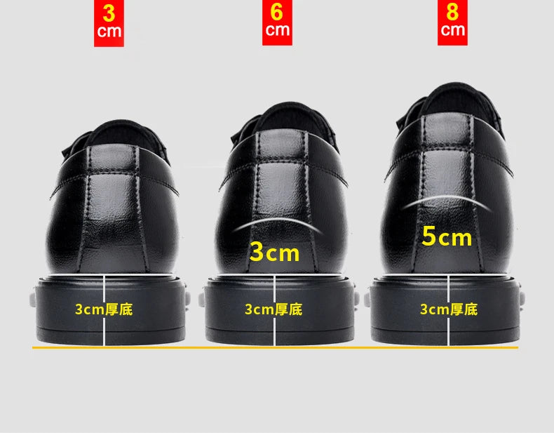 3 6 8cm Heel Men's Dress Shoes New Designer Cow Leather Increase Casual Spring Autumn Black Platform Wedding Shoes Male