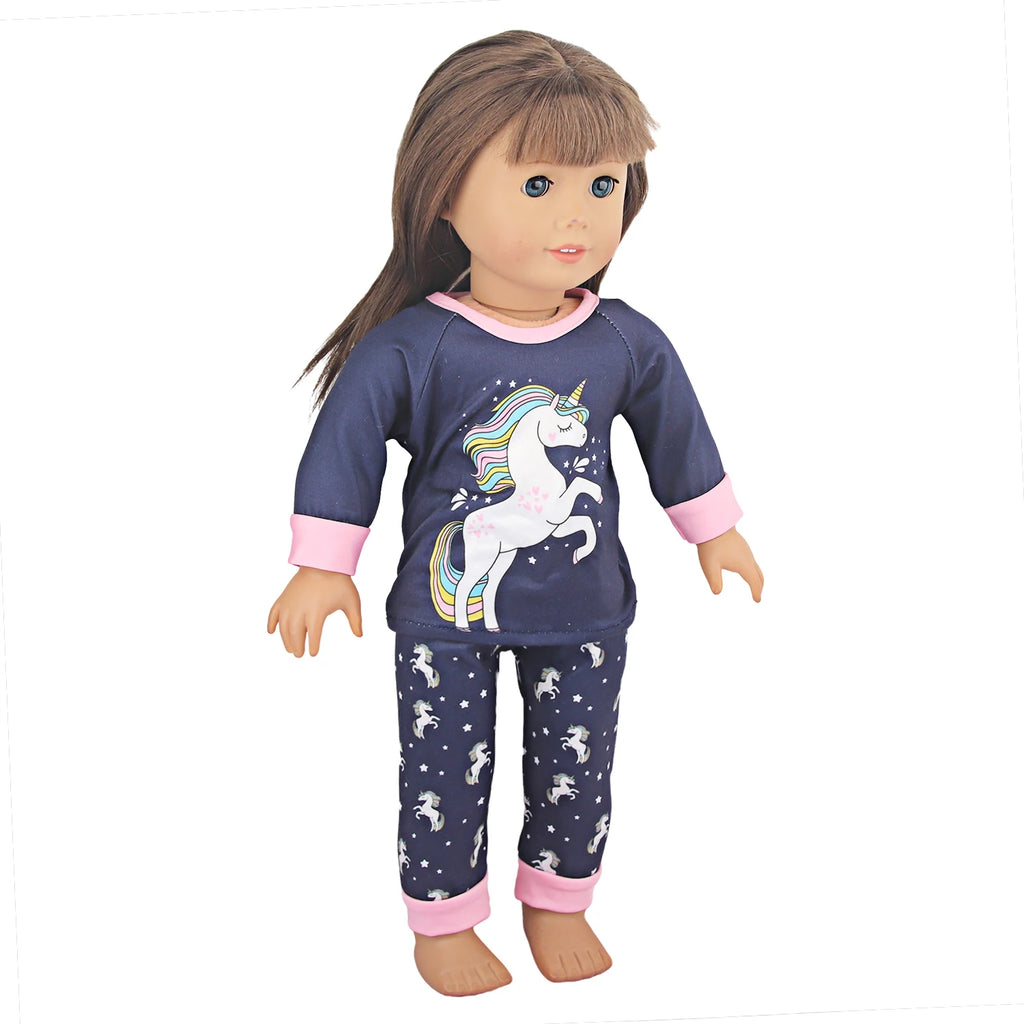Doll Clothes Pajamas  For 43cm Baby New Born&American 18 Inch Girl Doll Unicorn Shark Cartoon Clothes Suit For Generation Doll