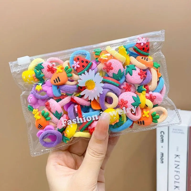 10/20Pcs Cute Cartoon Elastic Hair Bands for Girls – Soft, No-Damage Mini Scrunchies, Kids Hair Ties Accessories