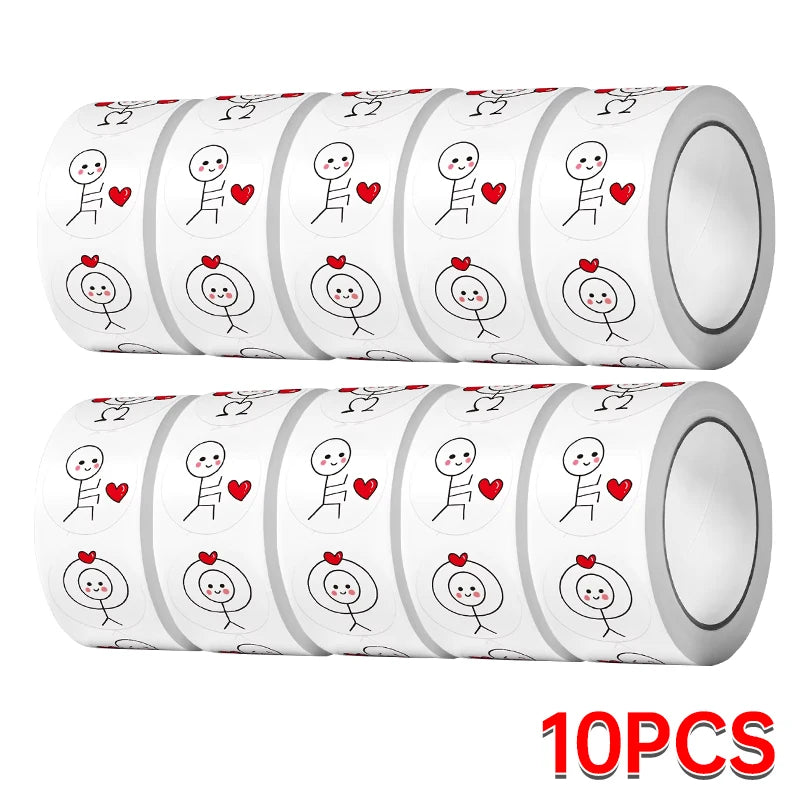 500PCs Cartoon Reward Sticker Roll Cute Love Labels Valentine's Day Sticker for Wedding Gift Decor Envelope Sealing Scrapbooking