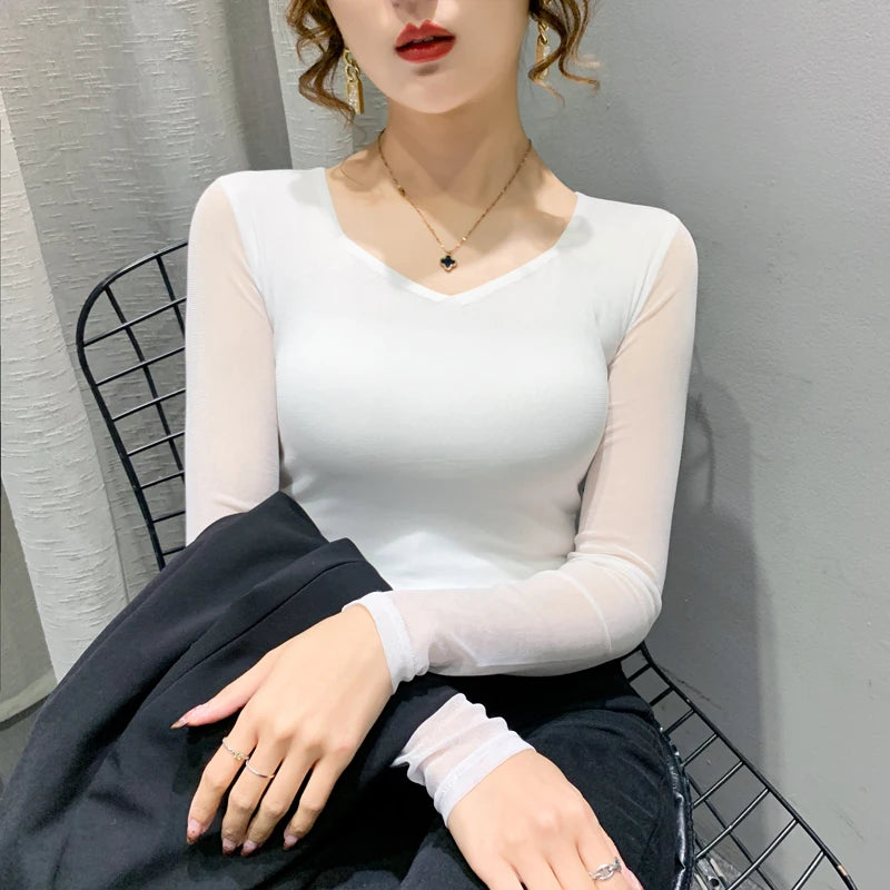 Women's Slim Fit V-Ne T-irt Me Inner Wear Top Spring Autumn Season Faionable Base irt Breathable Wear Resistant