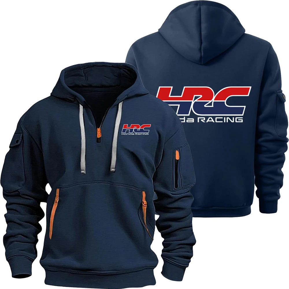 Honda HRC Logo Racing Team Men's Half-zip Hoodie Spring and Autumn Men's Sweatshirt 2025 Sports Men's Pullover Clothes