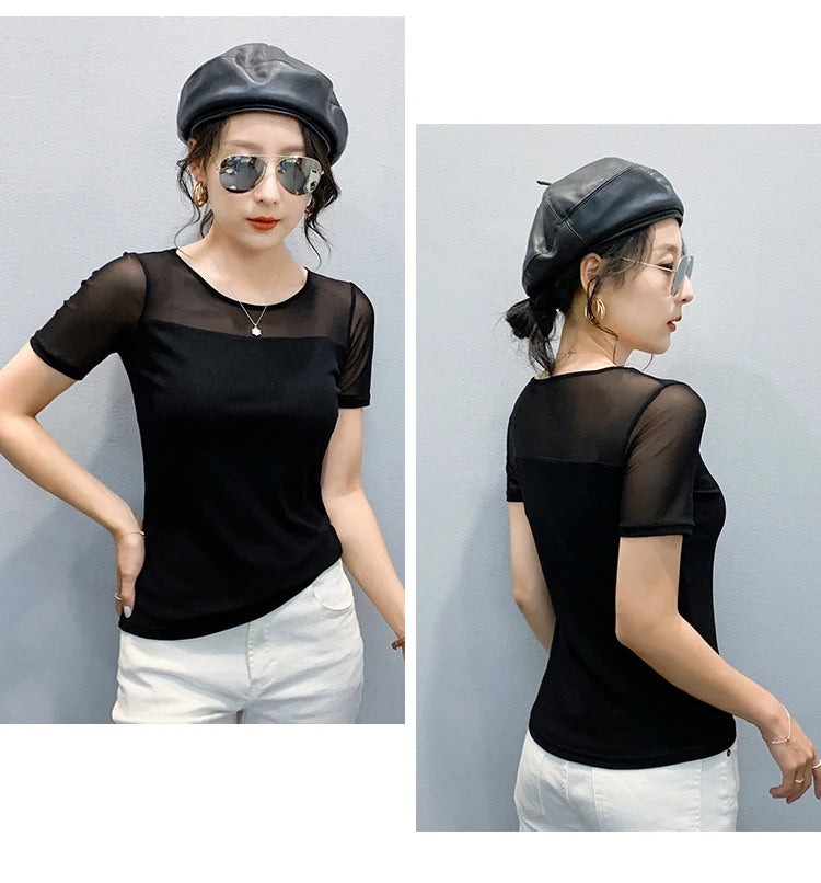 Summer New round Ne ort Sve Me Base irt Sexy Dance Inner Wear Slimming  Color Top Thin T-irt Casual Sle