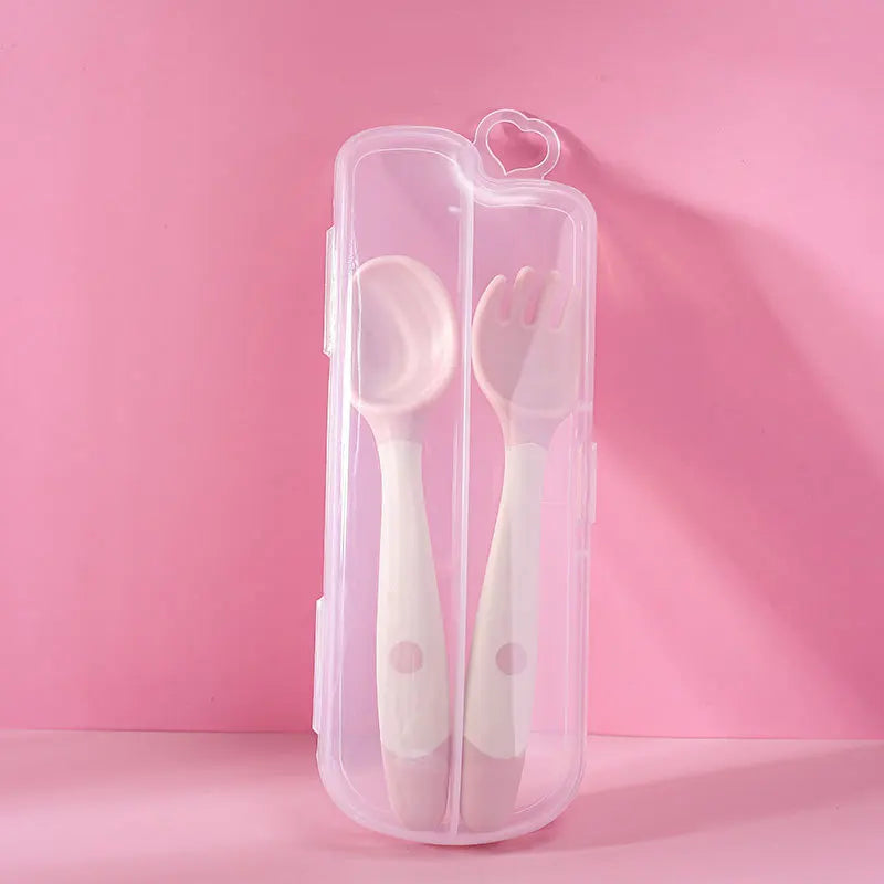 Baby Children Spoon Fork Set Soft Bendable Silicone Scoop Fork Kit Tableware Toddler Training Feeding Cutlery Utensils Tableware