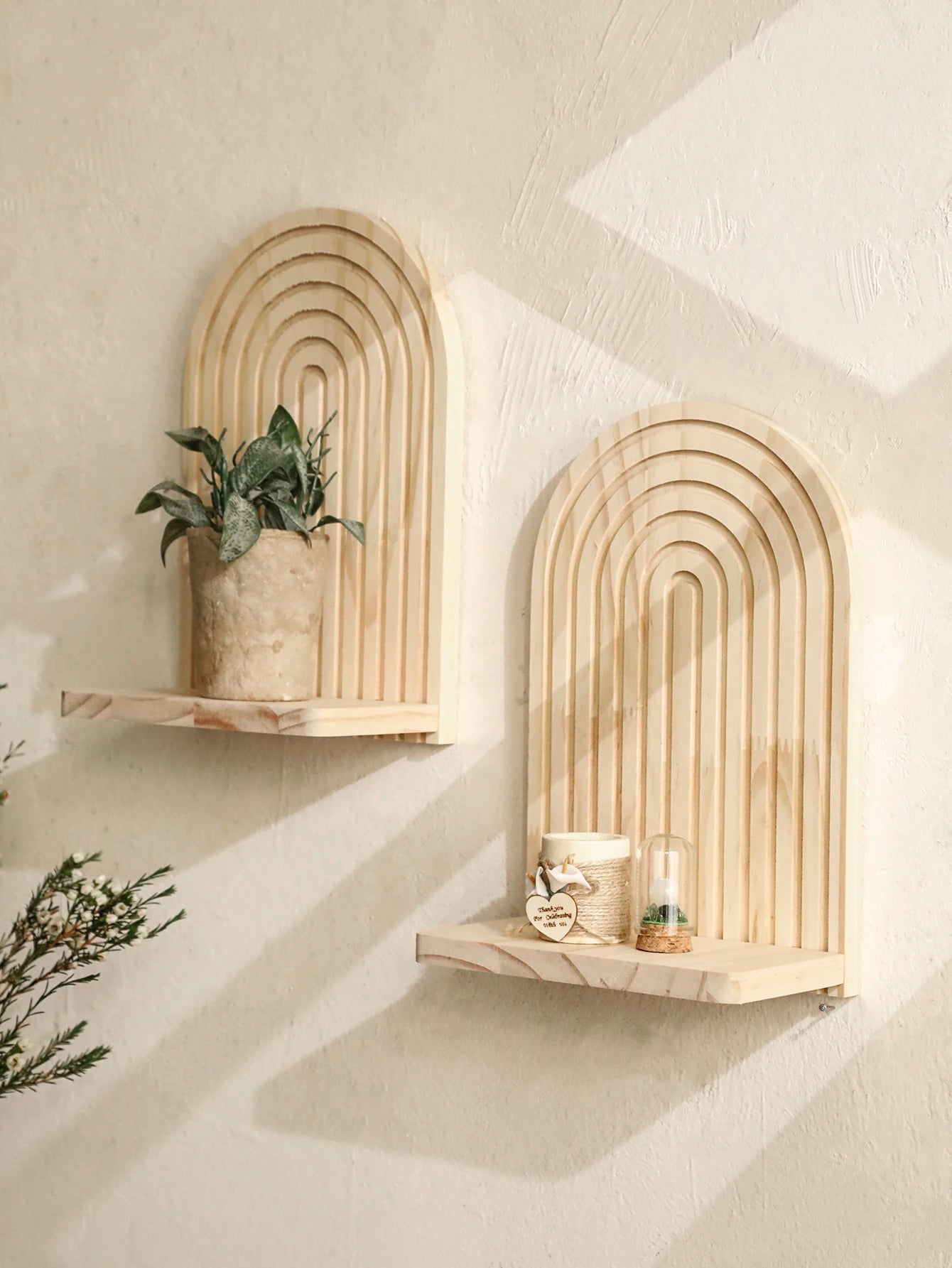 1Pc Boho Style Wooden Wall Shelves - Geometric Wall Mounted Shelves, Natural Wood Finish, Modern Home Decor, Plant Decorative