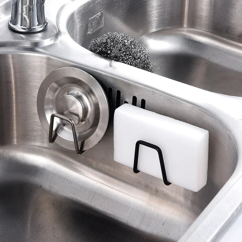Kitchen Wall Hooks Accessories Storage Organizer Self Adhesive Drain Drying Rack Stainless Steel Sink Sponges Holder