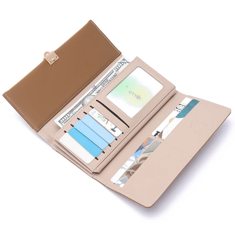 Autumn and winter new wallet women's long South Korea and South Korea small fresh PU leather solid color three fold bag simple s