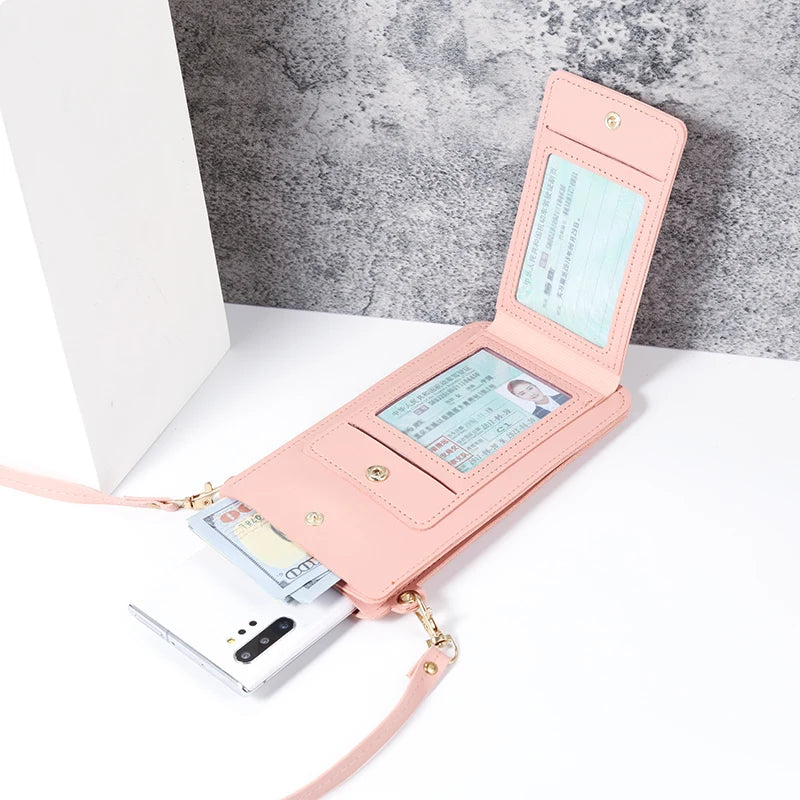 2024 new solid color fashion simple shoulder bag slung mobile phone bag women's driver's license card wallet