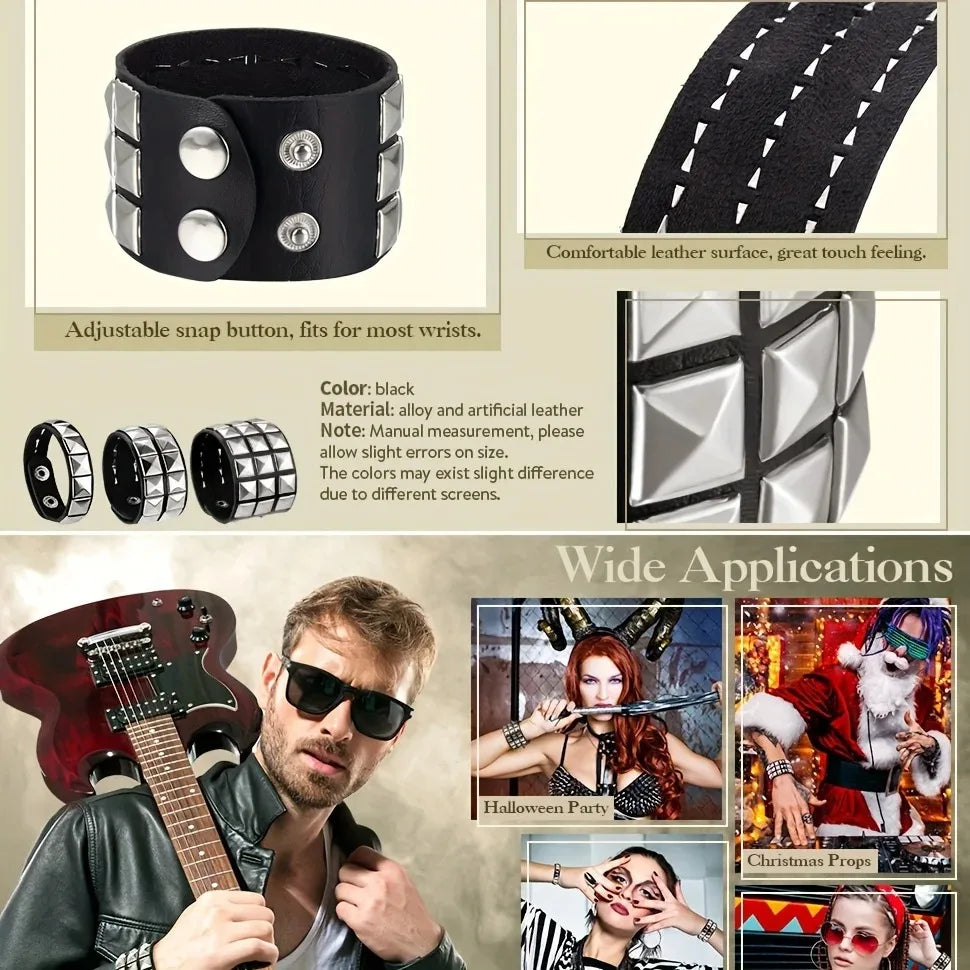2026 PU Leather Bracelet 80s Punk Bracelet Adjustable Goth Cuff Bracelet Gothic Spiked Rivet Buckle Wristband for Men Women