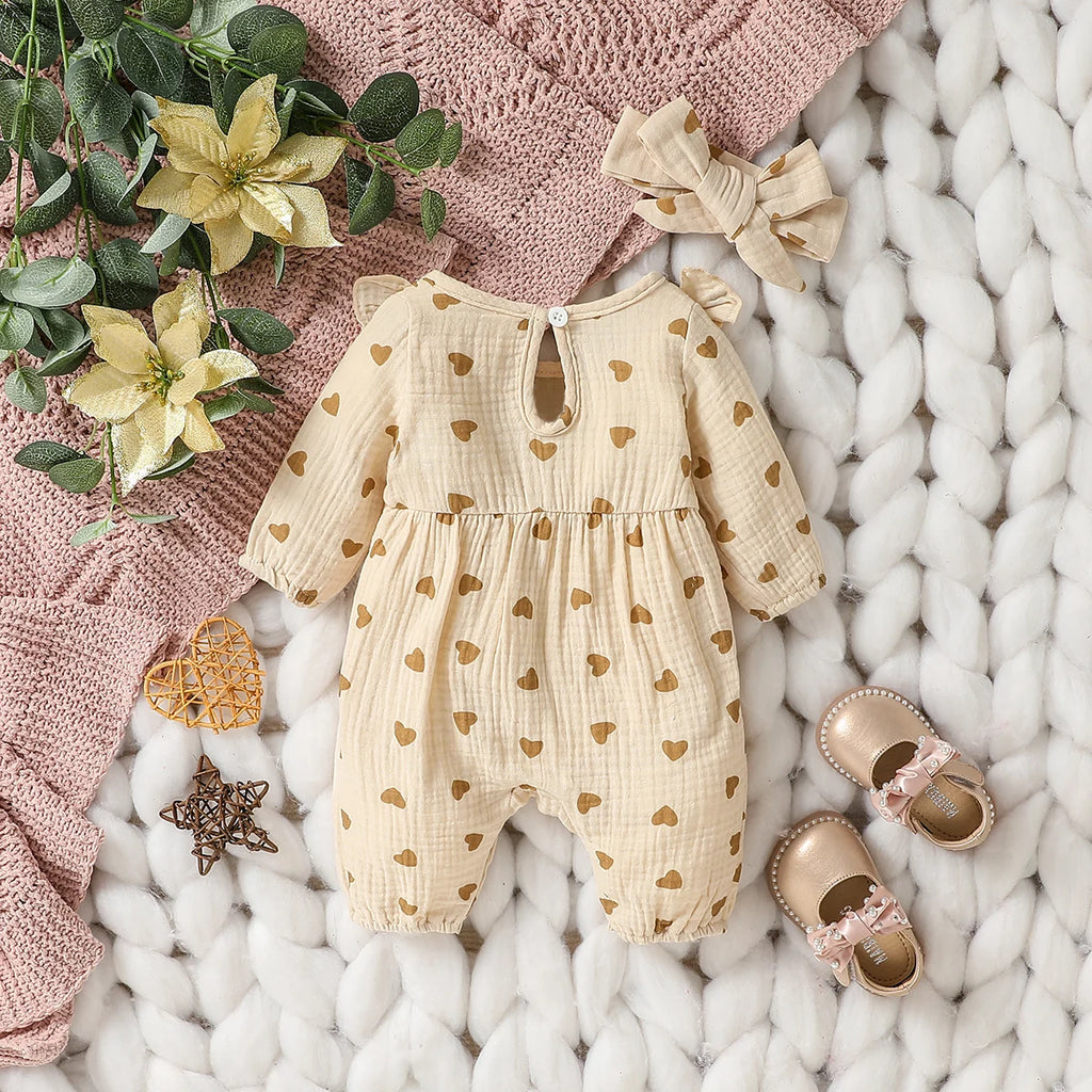 Baby Girl's All Seasons Long Sleeve Print Floral With Bow Daily Jumpsuit For Newborn-6M Clothes +Headband