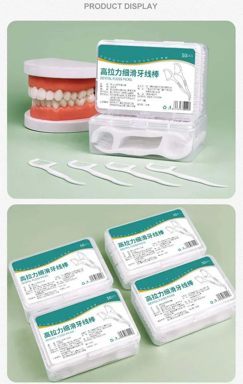 Dental Floss Stick High Tension Smooth Disposable Toothpick with Portable Floss Box for Teeth Care