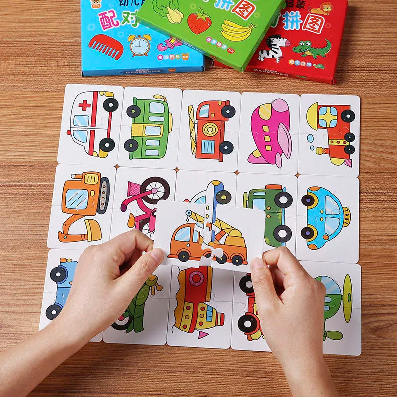 32PCS Toddler Card Match Game Cognitive Truck Fruit Animal Life Set Puzzle Children Cognitive Early Educational Puzzle Kids Toys