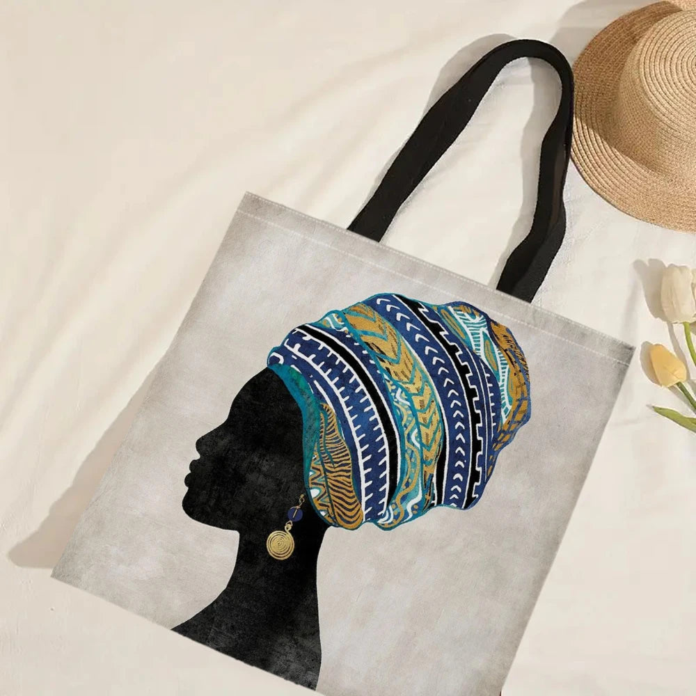 African Woman Tote Bag Reusable Shoulder Shopping Beach Bag For Women, Durable Casual Carryall