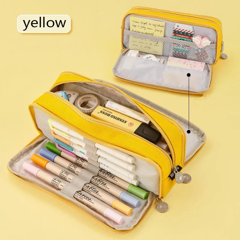 Kawaii Large Capacity Pencil Case 3 Compartment Pouch Pen Bag Double Side Opening Students Stationery Organizer School Supplies