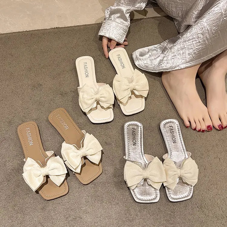 Ele Women's Flat Bot Slippers  Knot Fairy Sle Summer Sandals Faionable Versatile Outdoor Slip-On oes