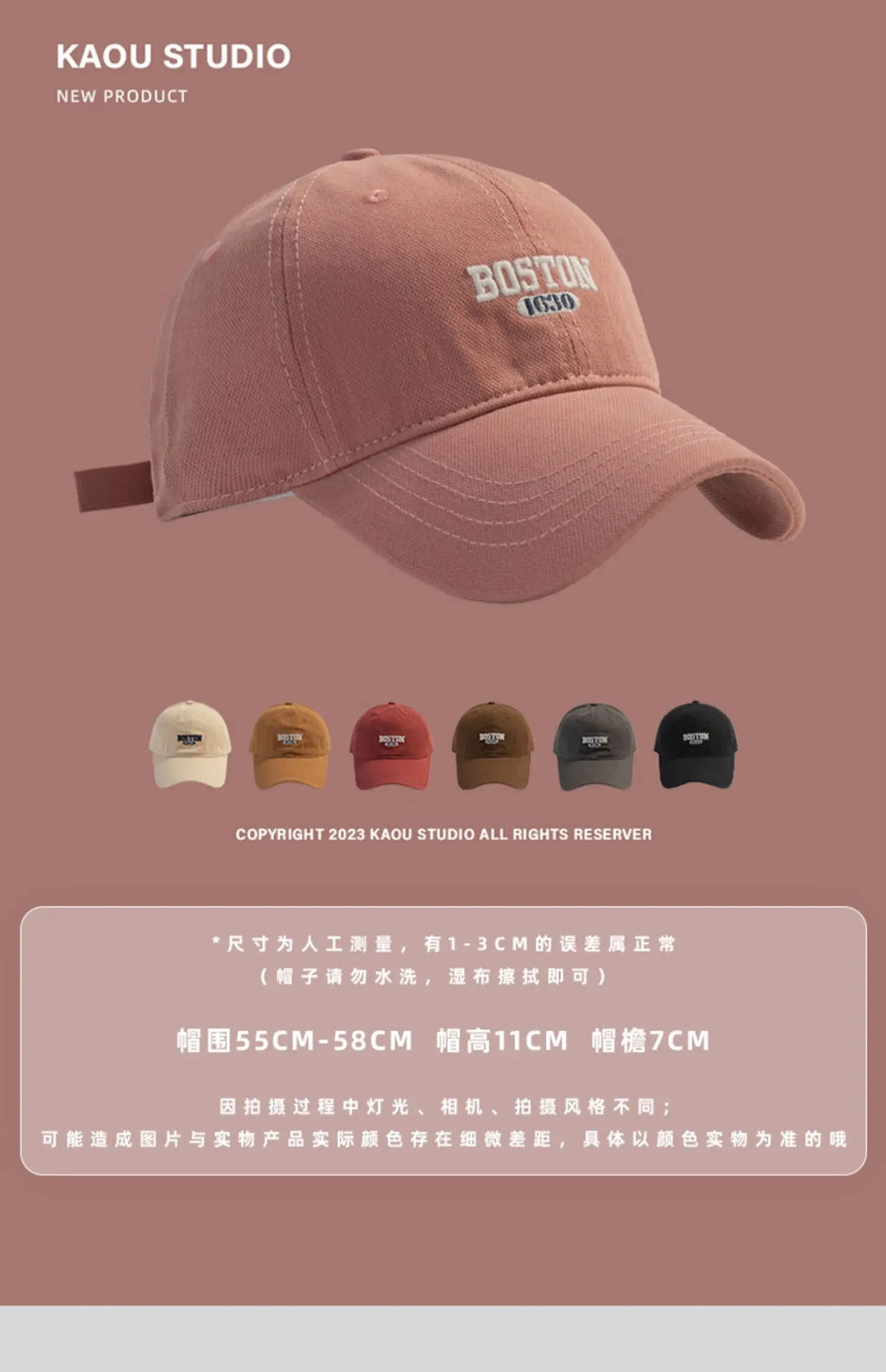Hat Female Pink Ins Embroidered Peaked Cap Korean Style Versatile Curved Brim Trendy Men's Baseball Cap Spring and Autumn