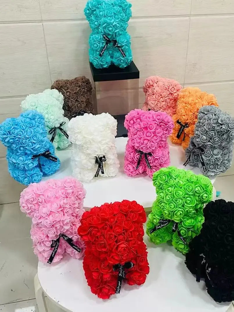 Romantic Valentine's Day Creative Eternal Flower Rose Bear Christmas Gift Rose Bear Hug Bear Wedding Flower Decoration Gift