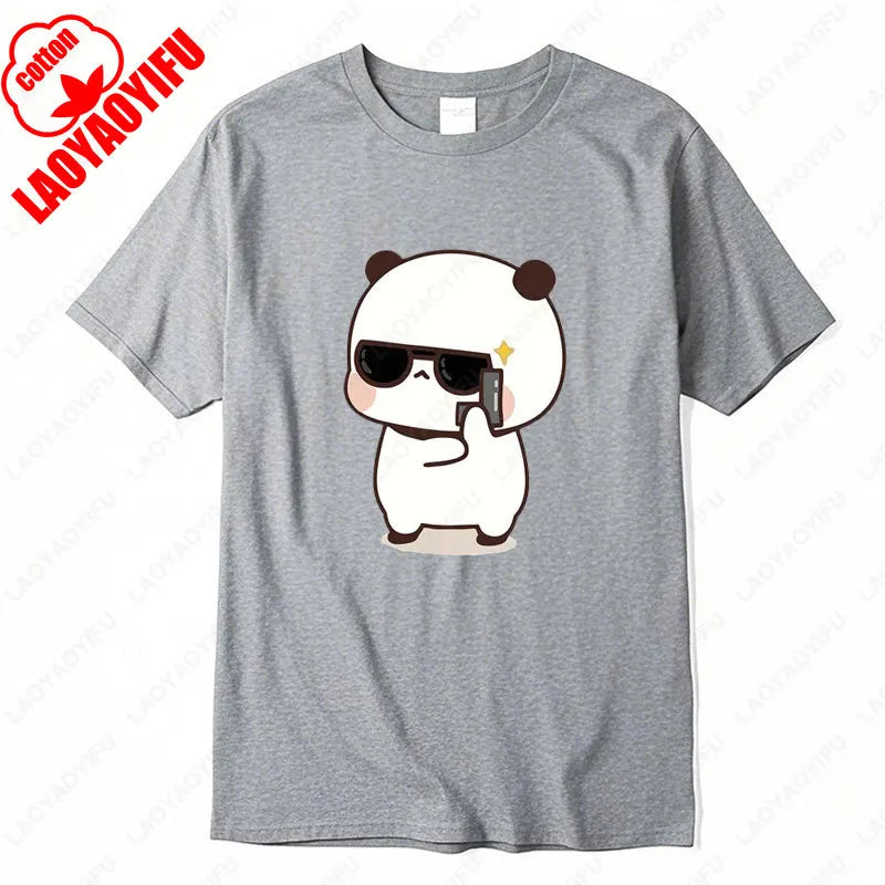 Kawaii Bubu Dudu Couple Shirt Bear Panda Are Spy Love Things Couple Do Tshirt Cute Matching Cotton T-shirt Man Woman Casual Tees