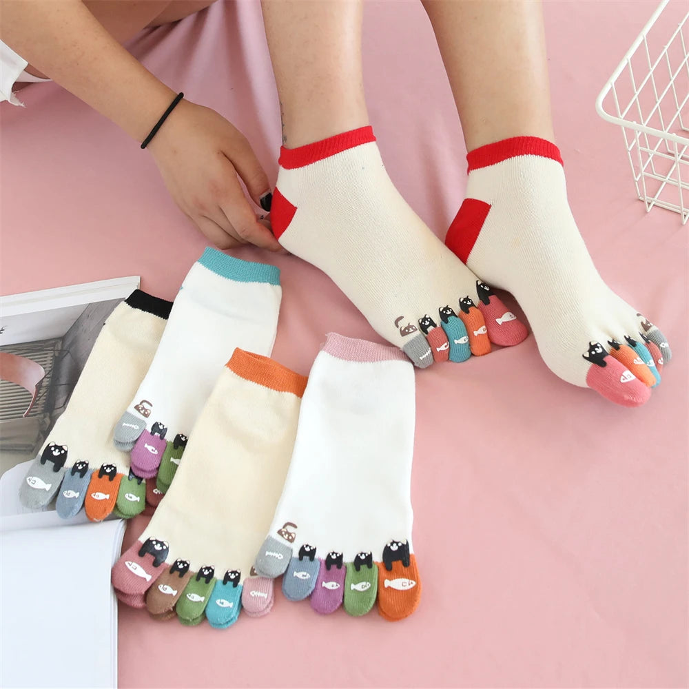 New Chic Funny Cute Cat Fish Colored Five Fingers Split Toes Socks Soft Cotton Christmas Sweet Gift Sokken Dropship