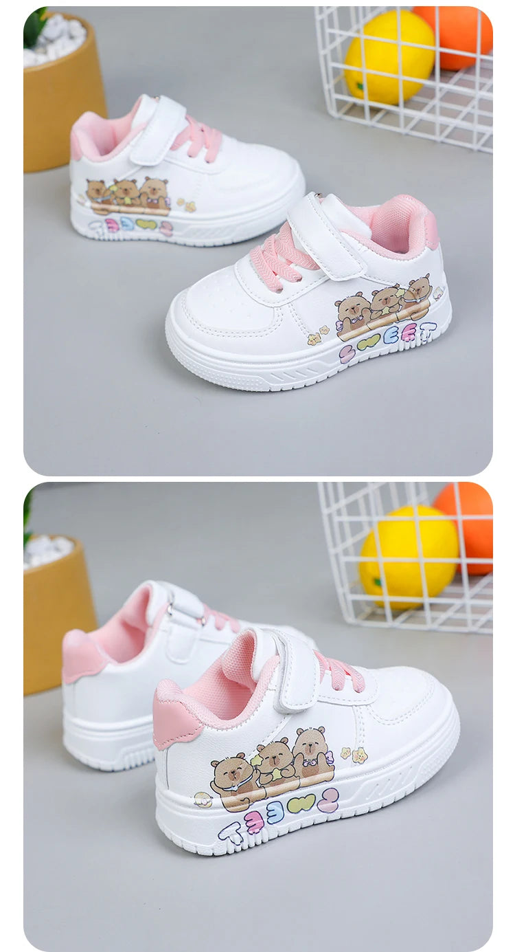 Hot Kids Girls Shoes New Children Sneakers Boys Girls Capybara Cartoon Print Casual Sport Shoe Student White Sweet Toddler Shoes