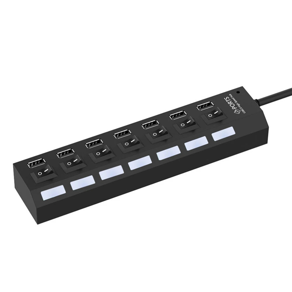 High Speed 4/7 Ports USB HUB 2.0 Adapter Expander Multi USB Splitter Multiple Extender with LED Lamp Switch for PC Laptop