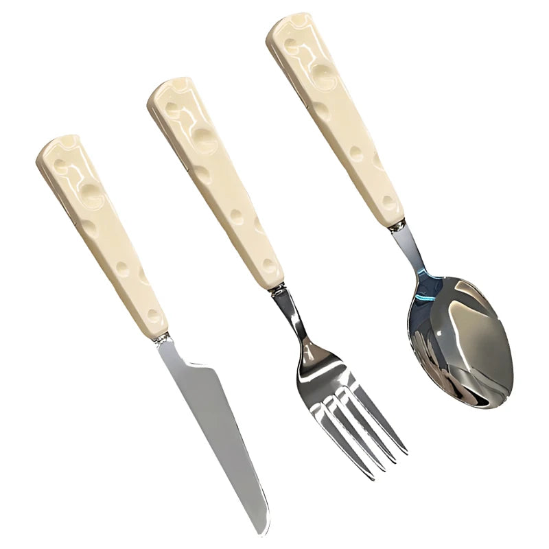 1/3PCS Tablewares Stainless Steel Knife Fork Spoon Ceramic Cheese Shaped Handle Cute Appearance Elegant Household Dinnerware ZYF