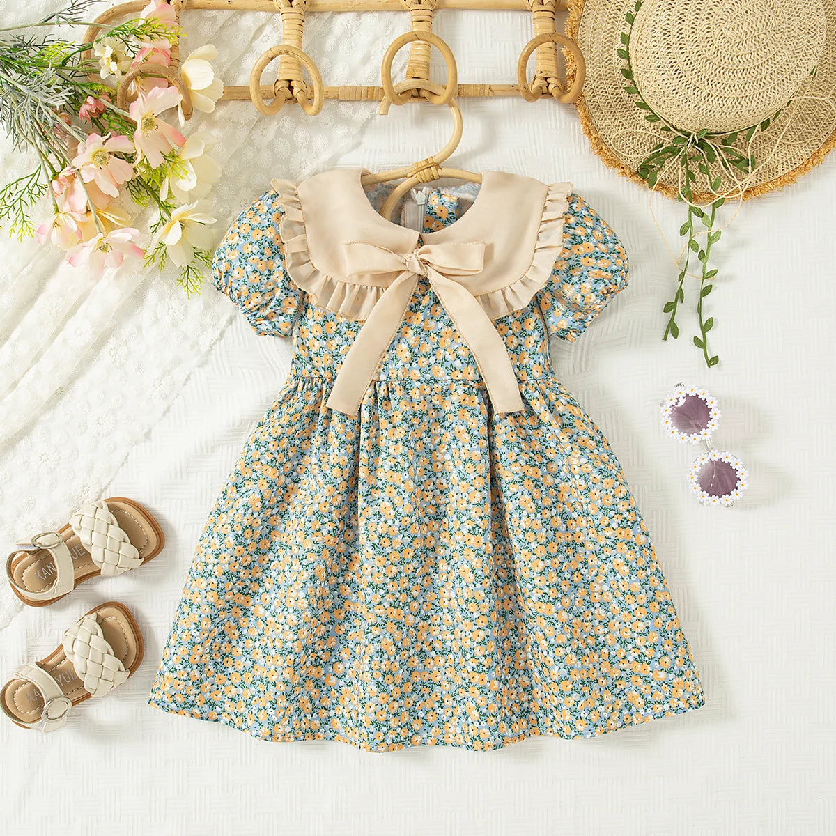 Baby Girl Dresses Summer Floral Bow Short Sleeve Girls Dresses Cute Cotton Girls Dresses Baby Clothes Girl ﻿