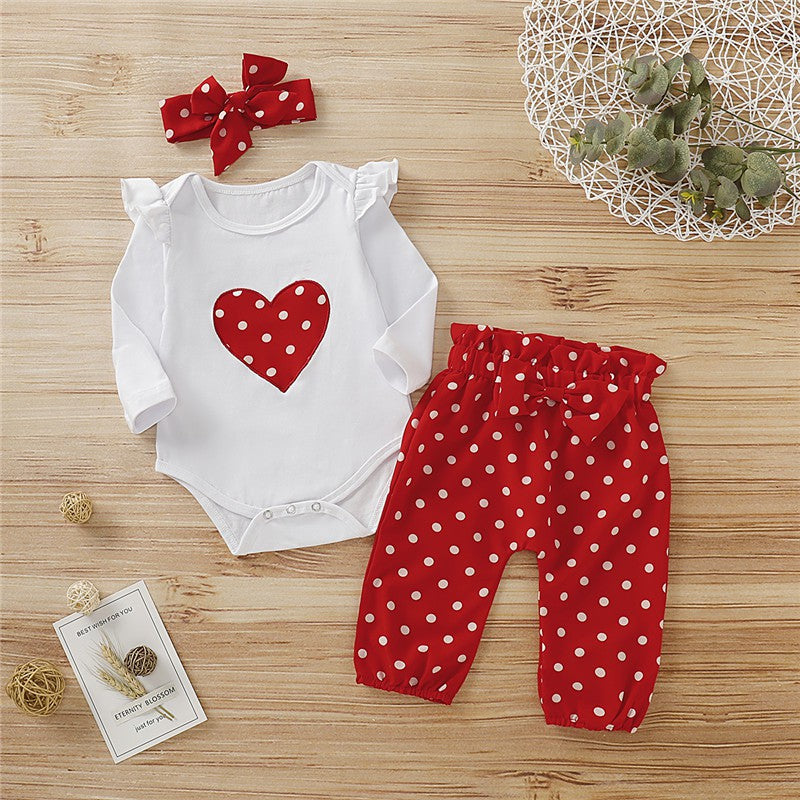 3PCS Newborn Baby Girl Clothes Set Love Heart Long Sleeve Romper+Pant+Headband Fashion Outfits for Toddler Girl 0-18 Months