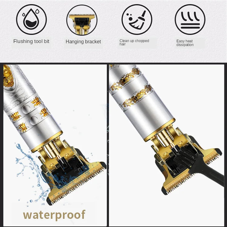 T9 HairClipper Beard Shaving Body Hair Trimmer Clippers Electric Machine Men Haircut Machine 0mm Barber ShaverDragon Carved