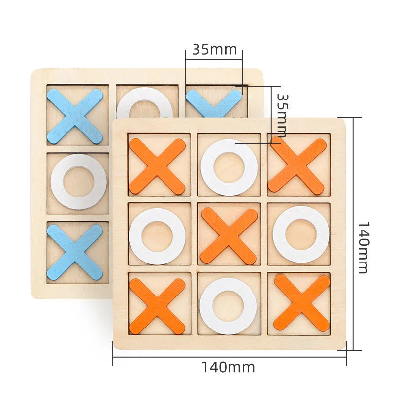 Montessori XO Chess Jigsaw Puzzle 3D Geometric Shapes Board Games For Kids Children Educational Wooden Toys