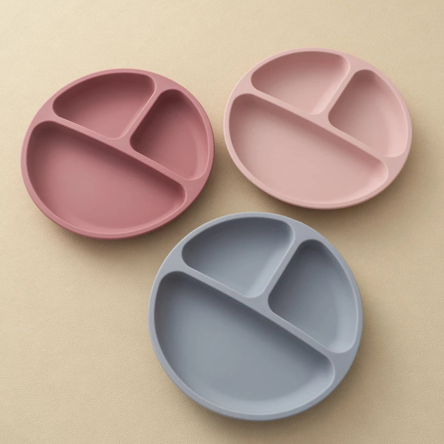 BPA Free Solid Color Dishes Children Dishes Suction Plates Silicone Baby Dining Plate For Toddlers Baby Training Feeding Bowl