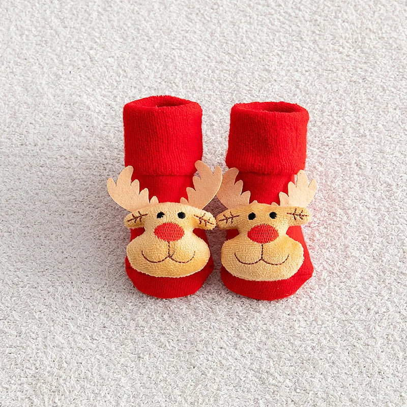 Baby Christmas Socks Newborns Cotton Winter Thickened Short Socks Kids Floor Socks Girls Boys Non-slip Print Toddler Clothing