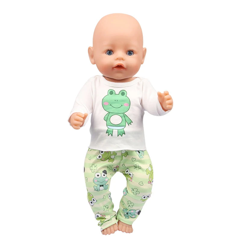 Doll Clothes Pajamas  For 43cm Baby New Born&American 18 Inch Girl Doll Unicorn Shark Cartoon Clothes Suit For Generation Doll
