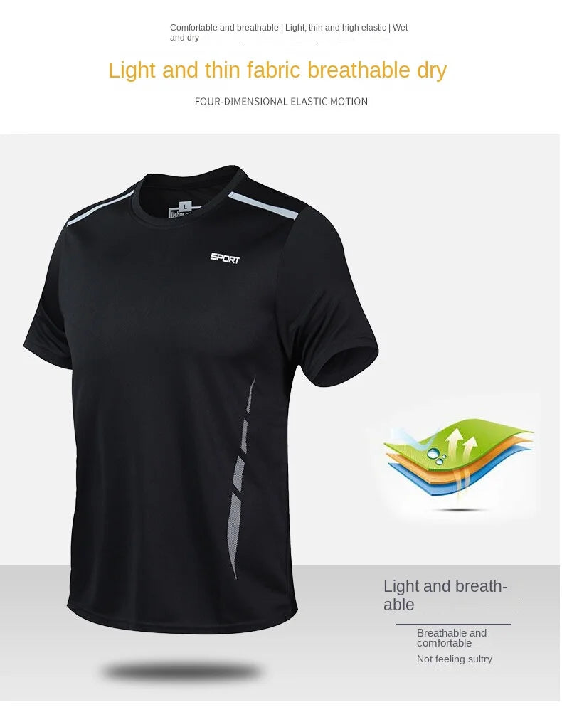 Sports suit men's summer fitness short sleeve men's fast drying clothes running loose casual Sportswear large