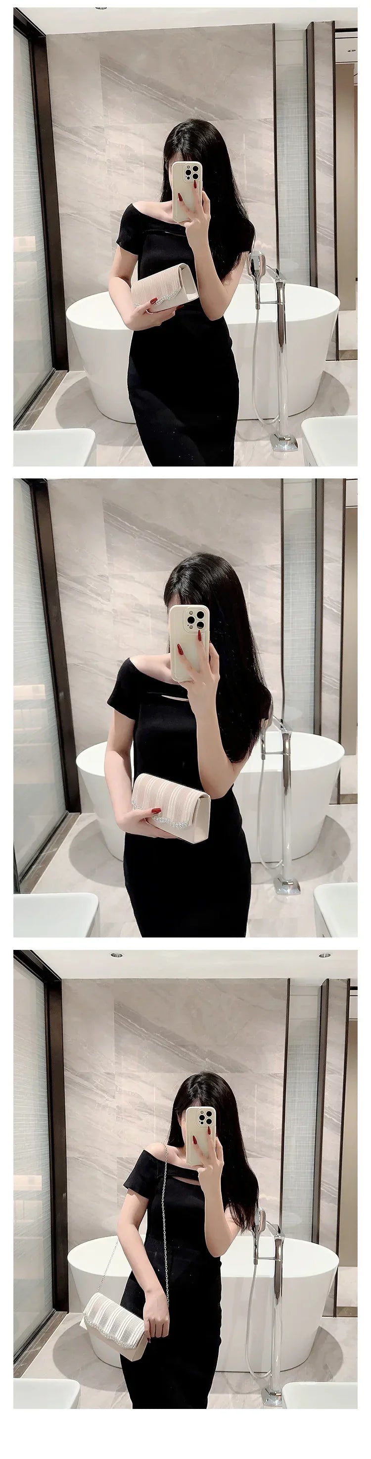 Wedding Party Handbag Ladies Glitter Silver Clutch Bag Envelope Evening Bag Fashion Elegant Long Purse Women Chain Shoulder Bags