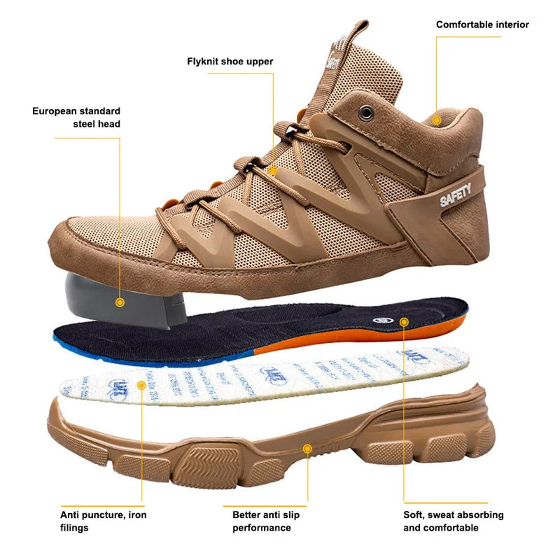 Safety Shoes Universal Breathable Outdoor Work Boots Steel Toe Anti-smash Puncture Proof Working Protective Sneakers for Men