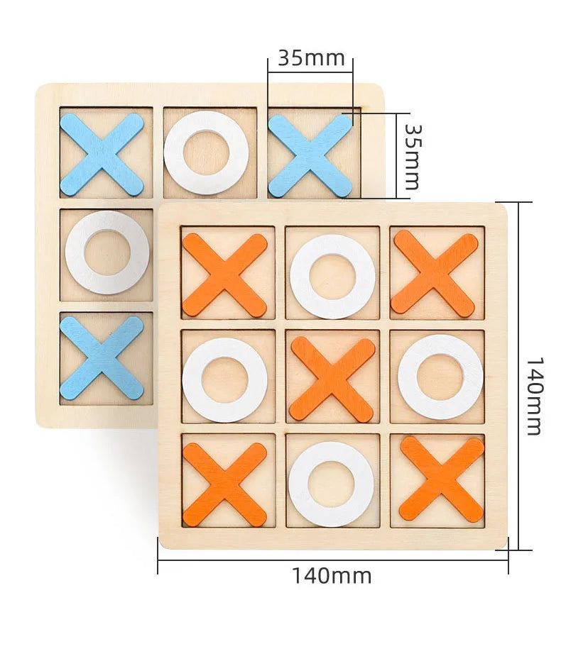 Montessori XO Chess Jigsaw Puzzle 3D Geometric Shapes Board Games For Kids Children Educational Wooden Toys